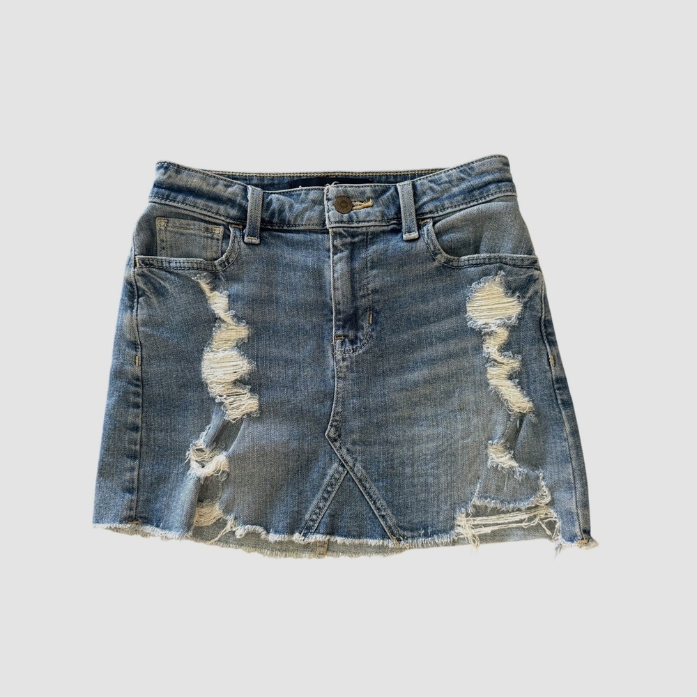 Hollister Denim Skirt Womens 0 Blue Distressed High Rise Vintage Stretch Mini